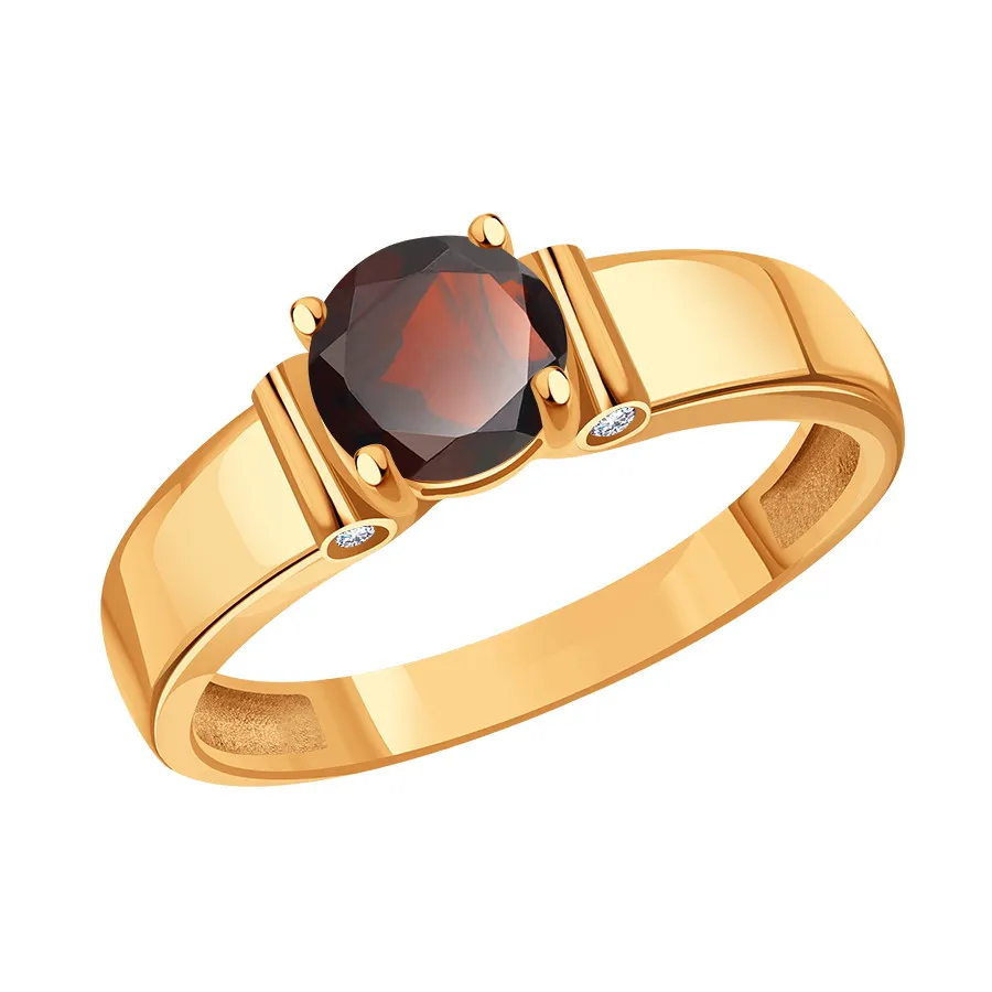 Inel din aur roșu cu Cubic Zirconia Incolor, Granat