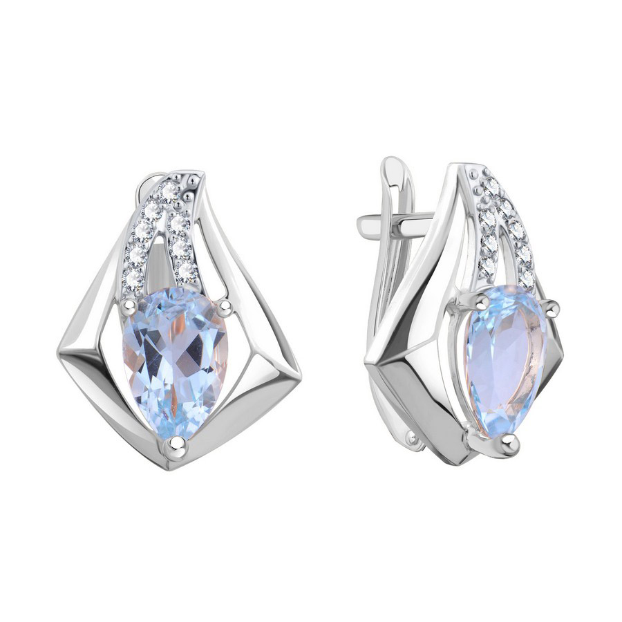 Cercei din aur alb cu Cubic Zirconia Incolor, Topaz