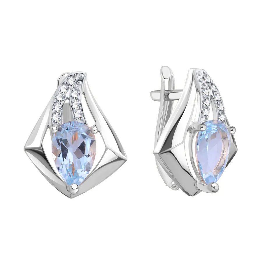 Cercei din aur alb cu Cubic Zirconia Incolor, Topaz