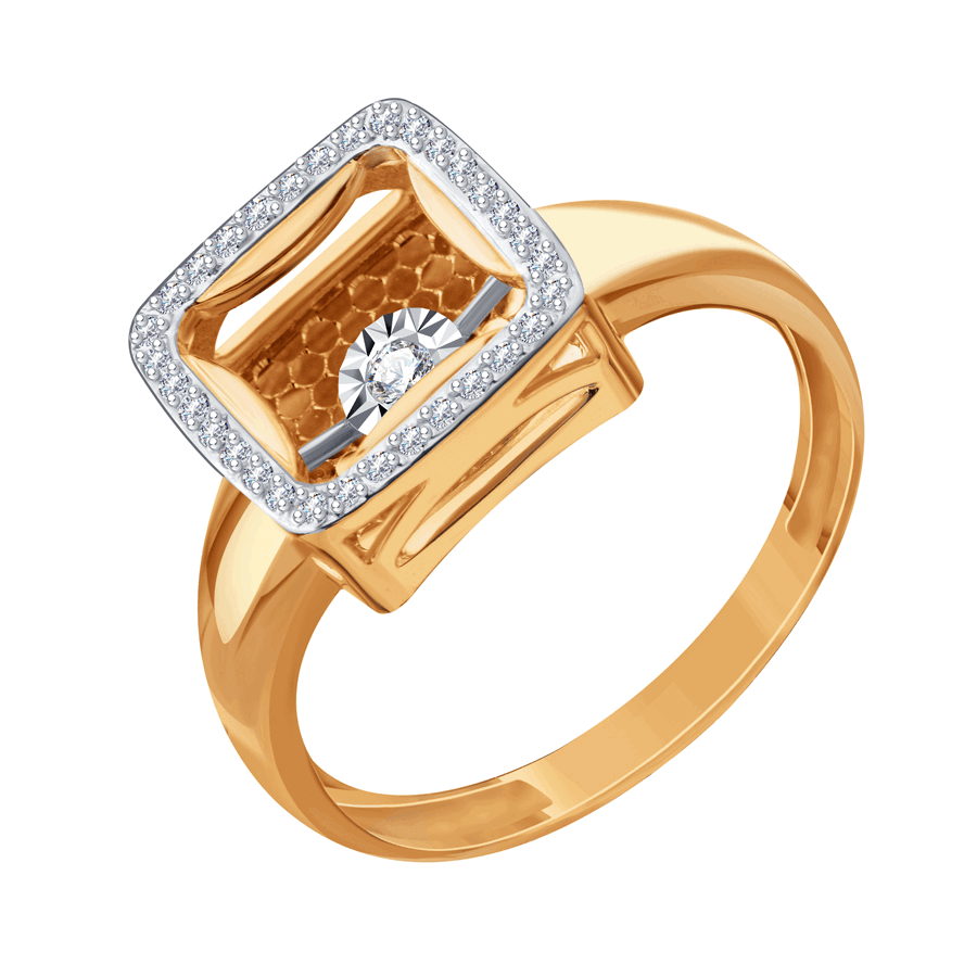 Кольцо из красного золота с камнями Бриллиант