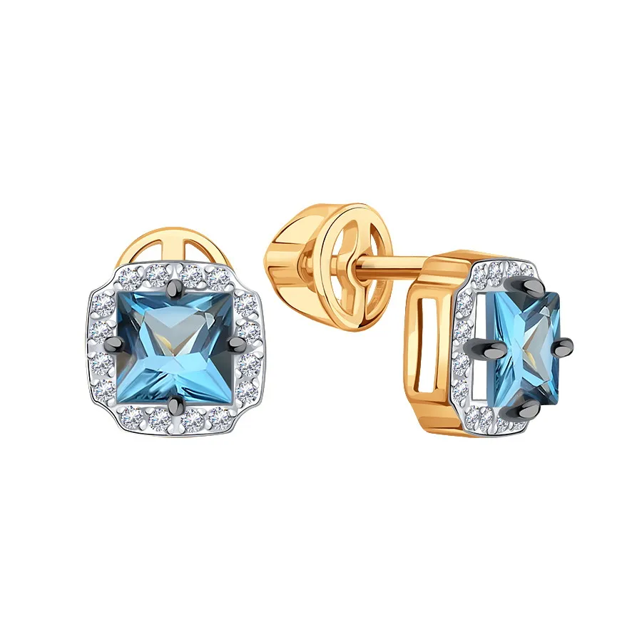 Cercei Pusete din aur roșu cu Cubic Zirconia Incolor, Topaz London