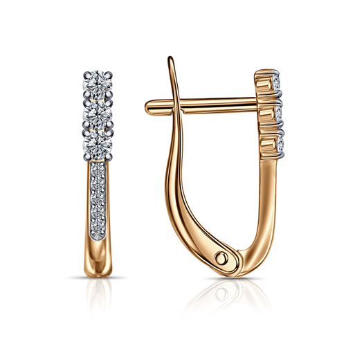 Cercei din aur roșu cu pietre Cubic Zirconia Incolor