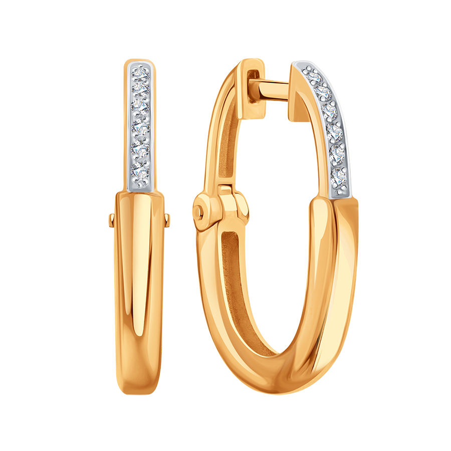 Cercei Creole din aur roșu cu pietre Cubic Zirconia Incolor