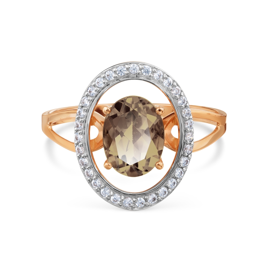 Inel din aur roșu cu pietre Cubic Zirconia Incolor, Cuarț fumuriu