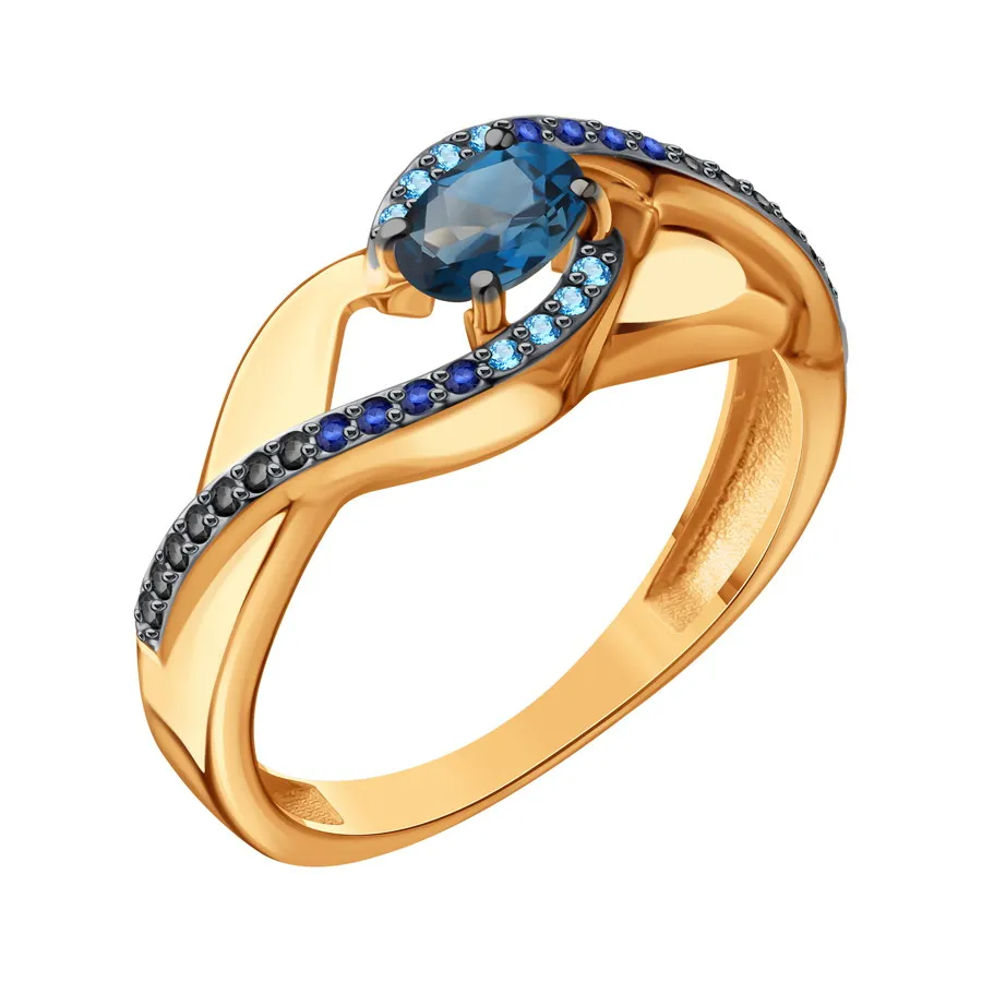Inel din aur roșu cu Cubic Zirconia Albastru, Cubic Zirconia Albastru Safir și Cubic Zirconia Negru