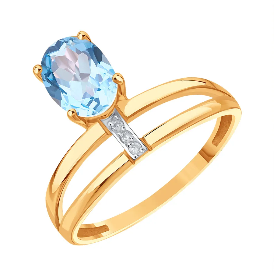 Inel din aur roșu cu Cubic Zirconia Incolor, Topaz