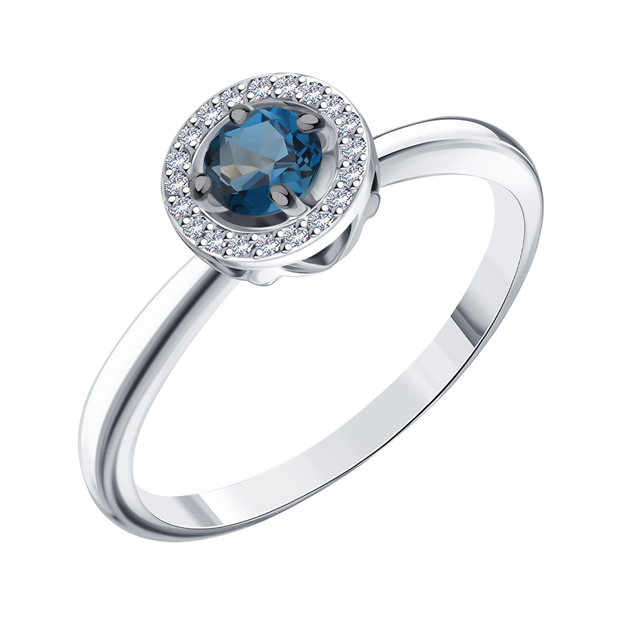 Кольцо из белого золота с камнями Бриллиант, Топаз London