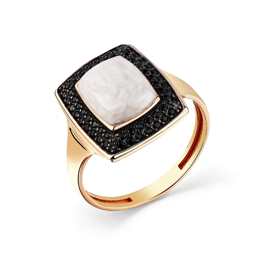 Inel din aur roșu cu pietre Cubic Zirconia Negru, Emailare