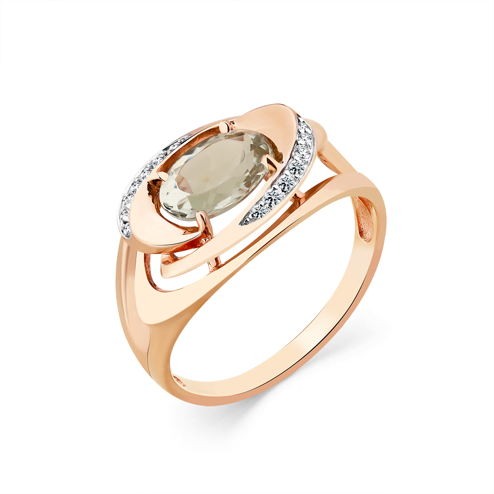 Inel din aur roșu cu pietre Cubic Zirconia Incolor, Prasiolit