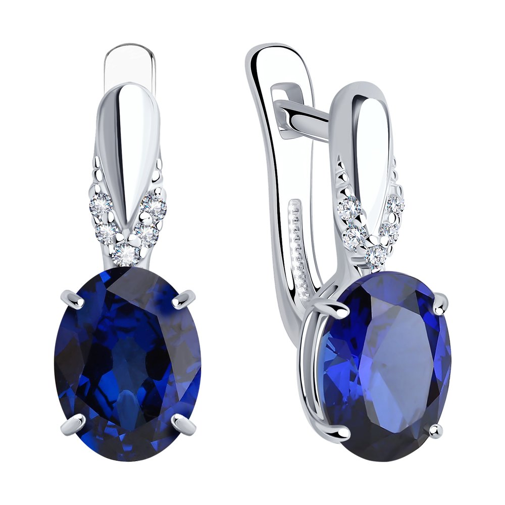 Серьги из серебра с камнями Фианит, Корунд