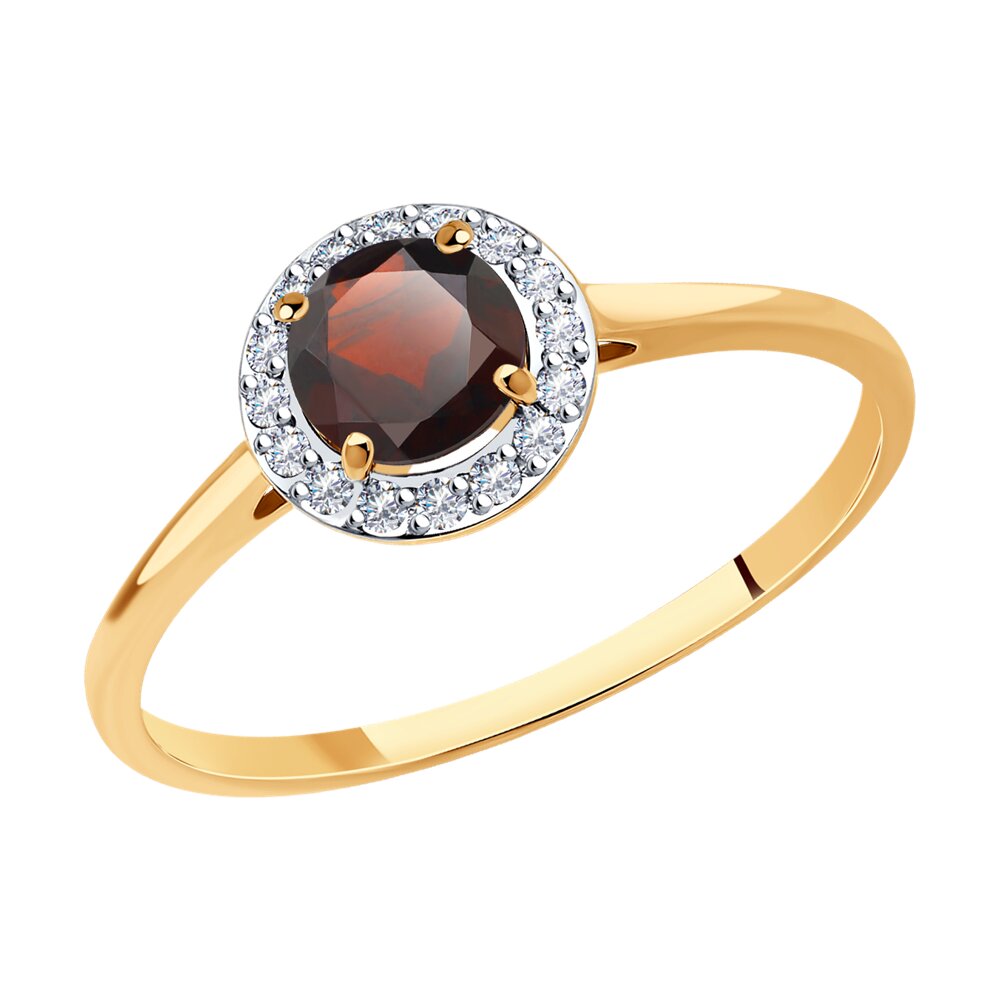 Inel din aur roșu cu pietre Cubic Zirconia Incolor, Granat