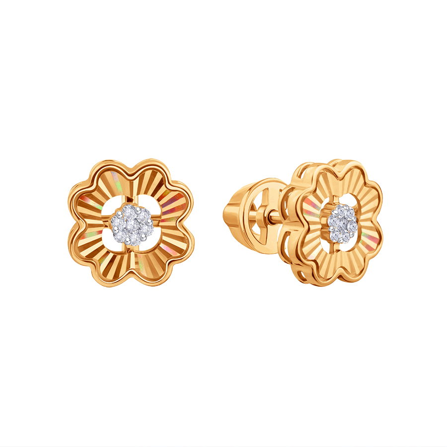 Серьги Пусеты из красного золота с камнями Бриллиант