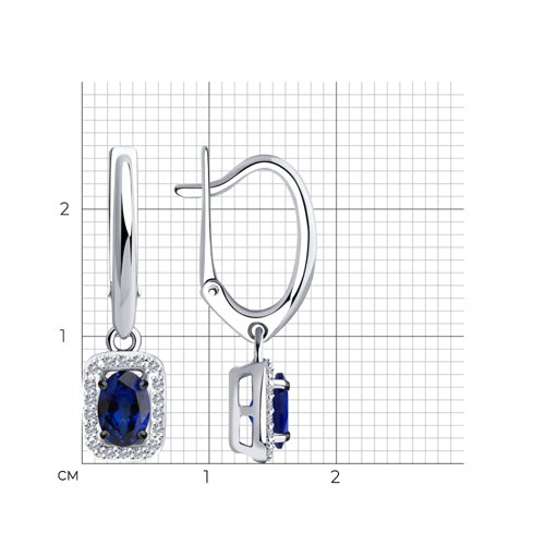 Cercei Suspendați din aur alb cu pietre Diamant, Safir