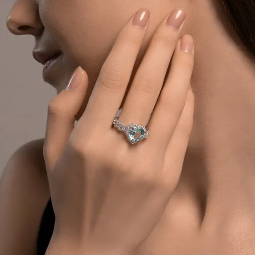 Inel din aur alb cu Cubic Zirconia Incolor, Topaz albastru