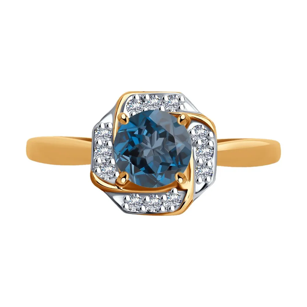 Inel din aur roșu cu Cubic Zirconia Incolor, Topaz London
