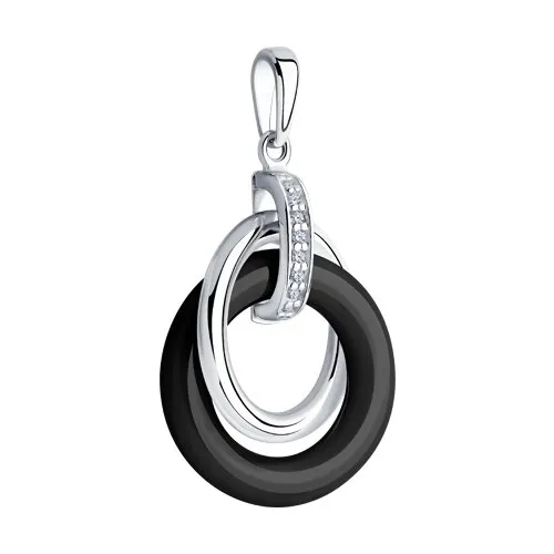 Pandantiv din argint cu Cubic Zirconia Incolor, Ceramica neagră