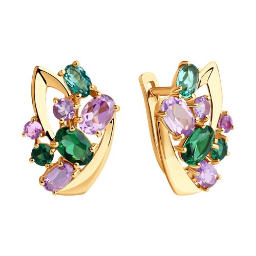 Серьги из красного золота с камнями Аметист, Ситал турмалин (синт.)