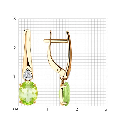 Cercei Suspendați din aur roșu cu pietre Cubic Zirconia Incolor, Crisolit