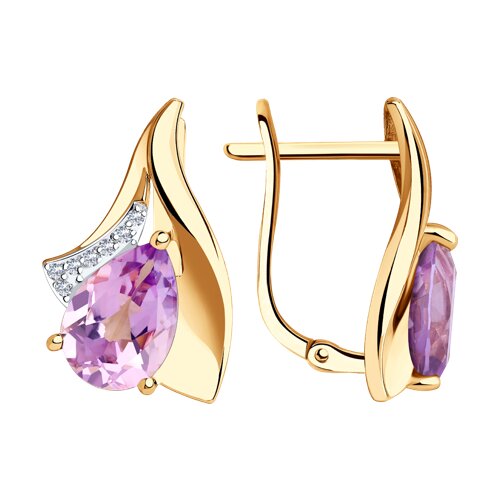 Cercei din aur roșu cu pietre Cubic Zirconia Incolor, Ametist