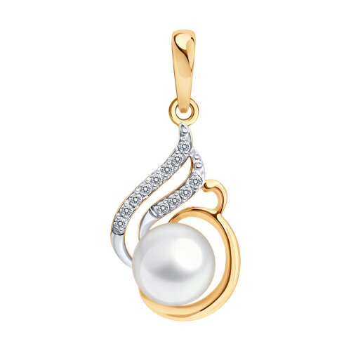 Pandantiv din aur roșu cu pietre Cubic Zirconia Incolor, Perla Albă