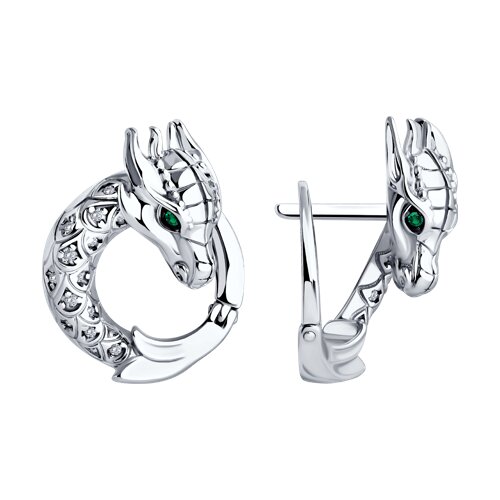 Cercei din argint  cu pietre Cubic Zirconia Incolor, Cubic Zirconia Verde