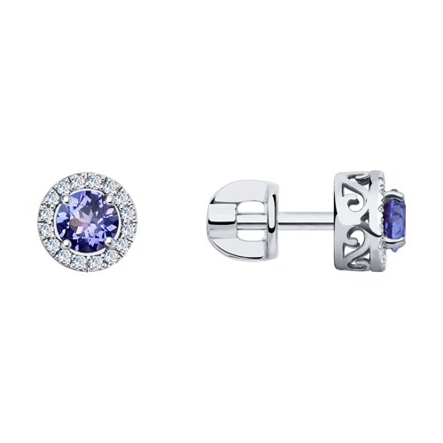 Cercei Pusete din aur alb cu pietre Diamant, Tanzanit