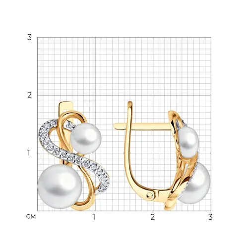 Cercei din aur roșu cu Cubic Zirconia Incolor, Perla Albă