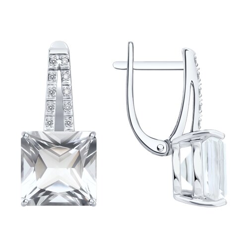 Cercei din aur alb cu pietre Diamant, Cristal de munte