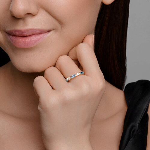 Inel din aur roșu cu pietre Cubic Zirconia Incolor, Topaz Swiss