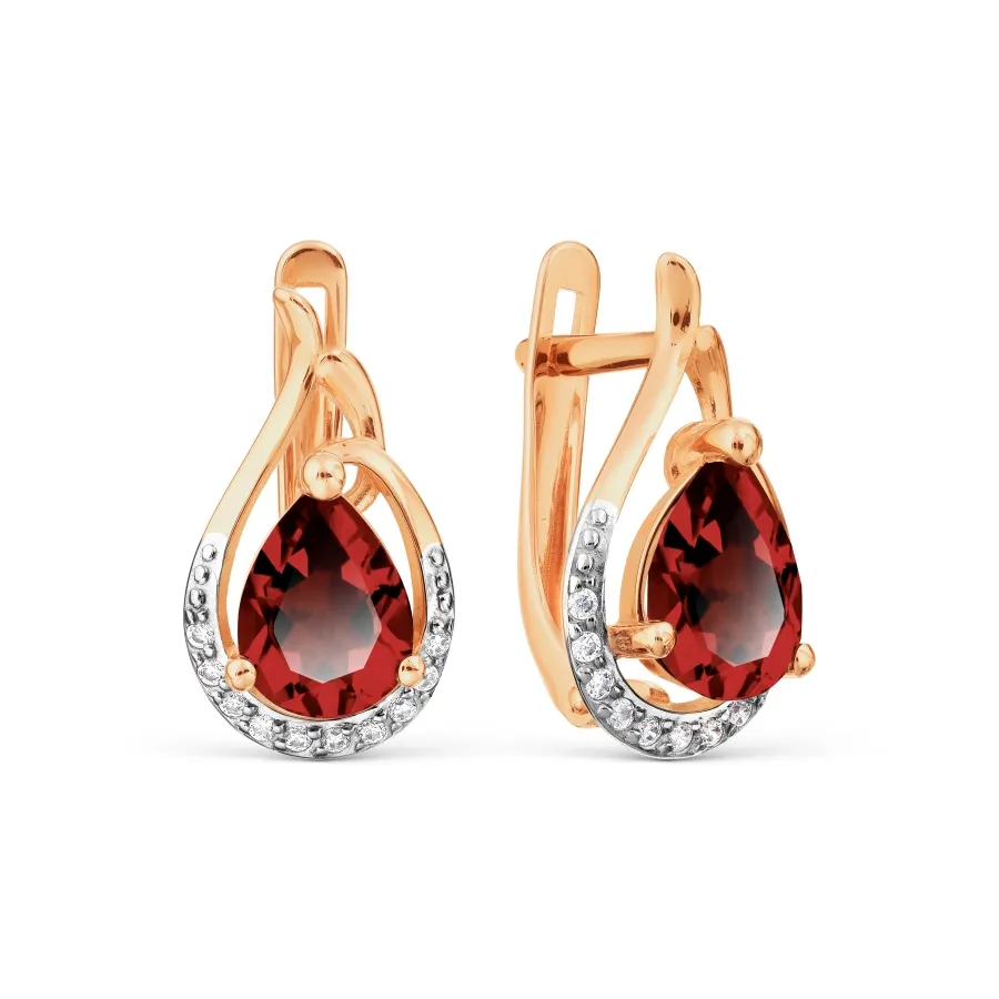 Cercei din aur roșu cu Cubic Zirconia Incolor, Granat