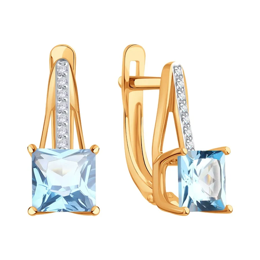 Cercei din aur roșu cu Cubic Zirconia Incolor, Topaz