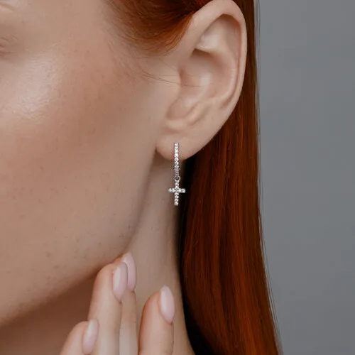 Cercei Creole din argint cu Cubic Zirconia Incolor