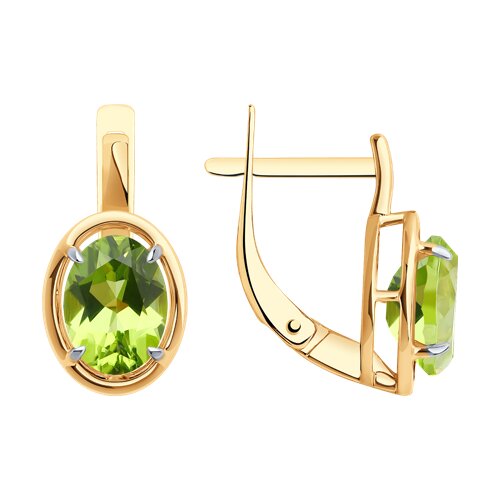 Серьги из красного золота с камнями Хризолит