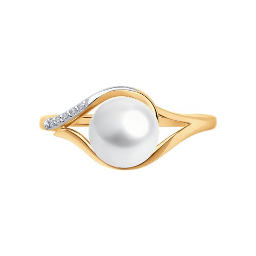 Inel din aur roșu cu pietre Cubic Zirconia Incolor, Perla Albă