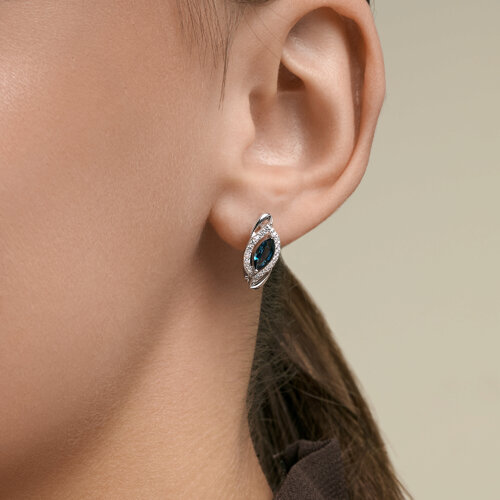 Серьги из белого золота с камнями Фианит, Топаз London