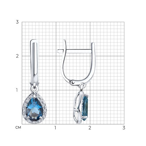 Cercei Suspendați din aur alb cu pietre Diamant, Topaz London