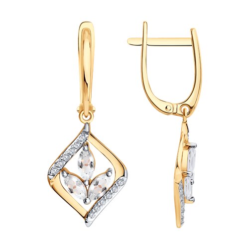 Cercei Suspendați din aur roșu cu pietre Cubic Zirconia Incolor, Cristal de munte