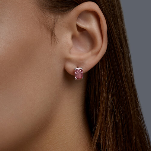 Cercei Pusete din argint  cu pietre Cubic Zirconia Roz