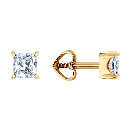 Cercei Pusete din aur roșu cu Cubic Zirconia Incolor