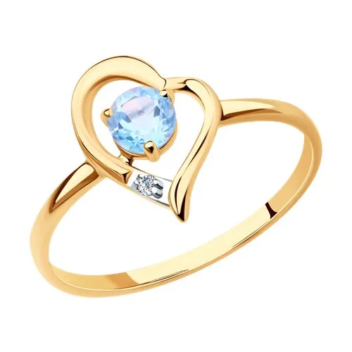 Inel din aur roșu cu Cubic Zirconia Incolor, Topaz albastru