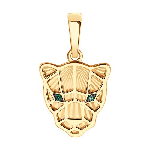 Подвеска из красного золота с камнями Фианит Зелёный