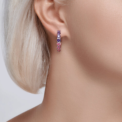 Cercei Creole din argint  cu pietre Cubic Zirconia Colorat