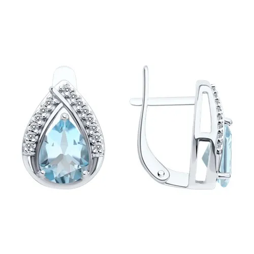 Cercei din argint cu Cubic Zirconia Incolor, Topaz albastru