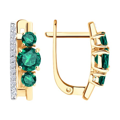 Cercei din aur roșu cu pietre Cubic Zirconia Incolor, Smarald Hidrotermal