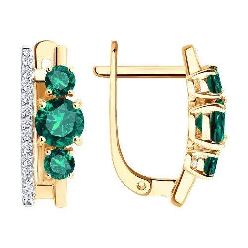 Cercei din aur roșu cu Cubic Zirconia Incolor, Smarald Hidrotermal