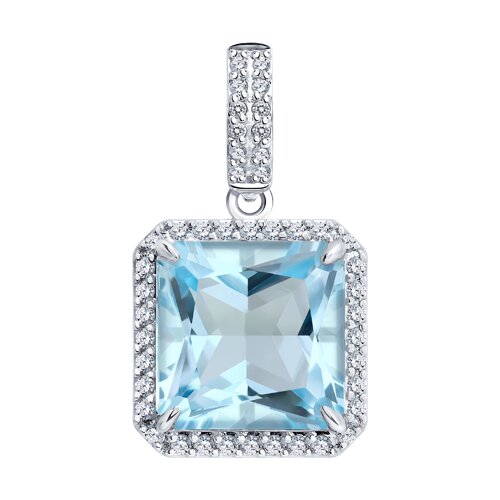 Pandantiv din aur alb cu pietre Diamant, Topaz albastru
