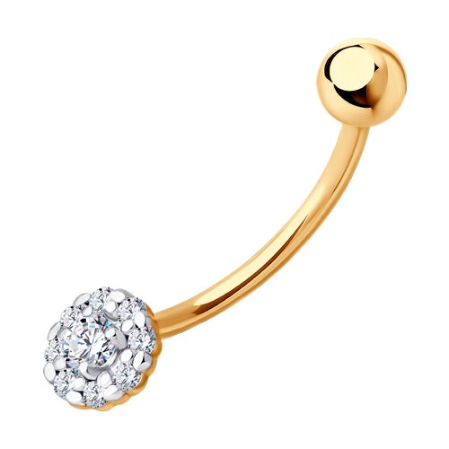 Piercing din aur roșu cu pietre Cubic Zirconia Incolor