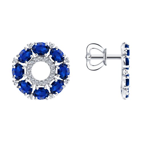 Серьги Пусеты из белого золота с камнями Бриллиант, Сапфир