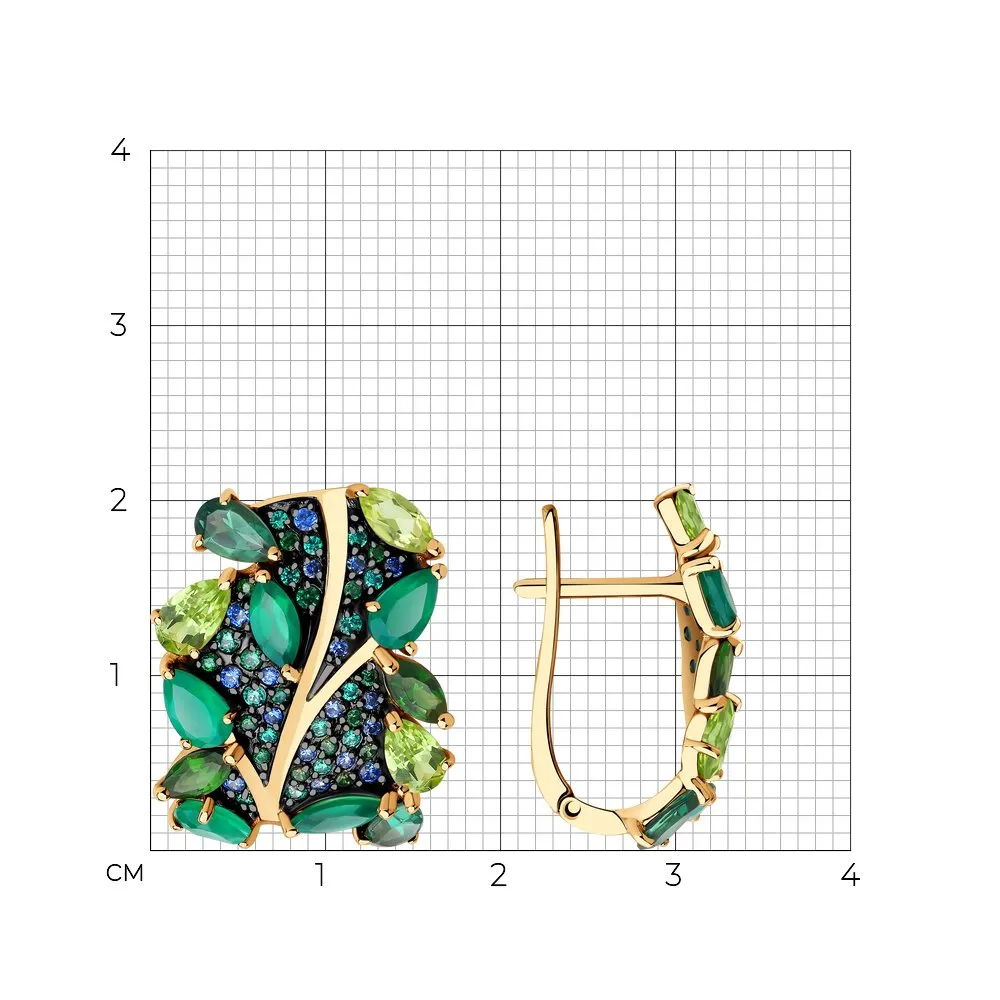 Cercei din aur roșu cu Cubic Zirconia Verde, Cubic Zirconia Albastru Safir și Agat verde