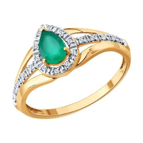 Inel din aur roșu cu Diamant, Agat verde